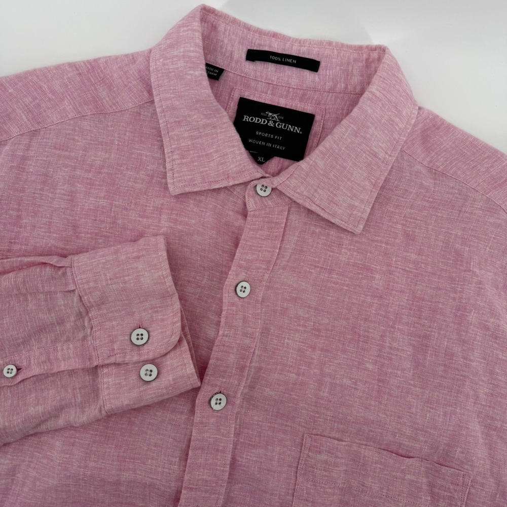 Rodd & Gunn Button Down Shirt Mens XL Pink Linen Albini Italian Fabric Sport Fit
